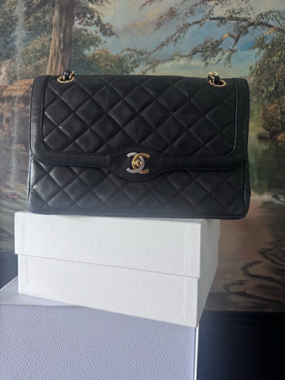 CHANEL Black Quilted Leather Shoulder Bag with Gold Hardware